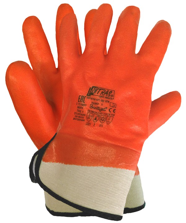 МБС, КЩС перчатки с ПВХ покрытием и термоизолирующей основой манжет с Крагой